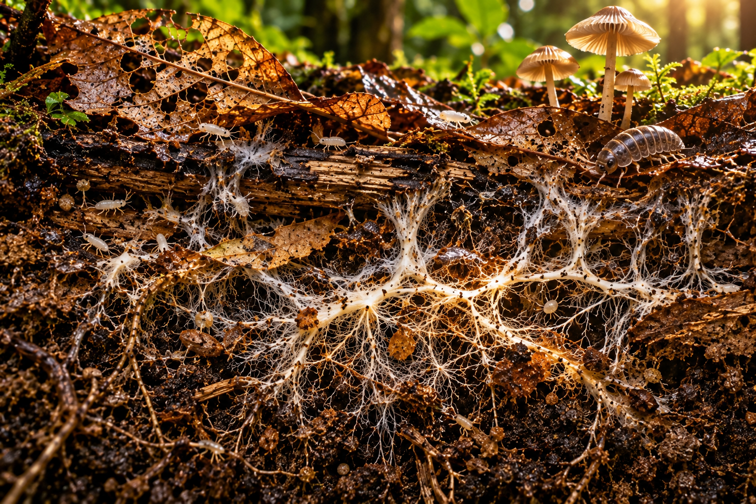 Mycélium dans la matière organique